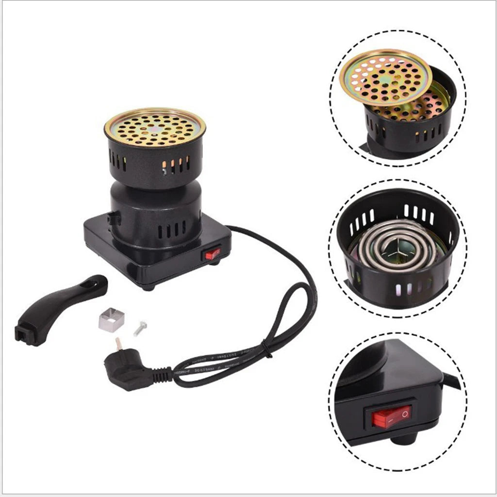 Portable Black Hookah Charcoal Stove, Multipurpose Electric Coals Burner, Quick Heating Shisha Heater for Kitchen Accessory