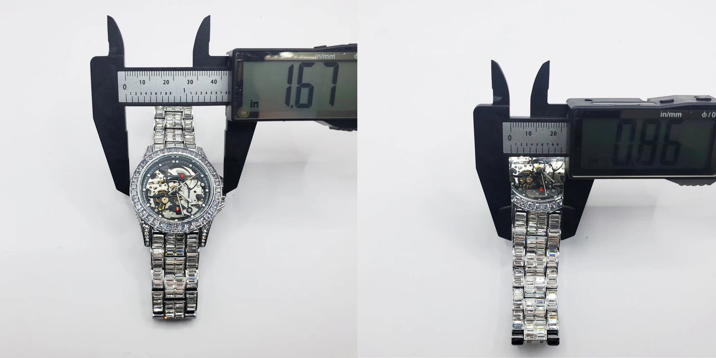 Automatic Watch For Men Diamond Luxury Hip Hop Street Style Luminous Men Mechaincal Watches With Baguette Zircon Bracelet Clock