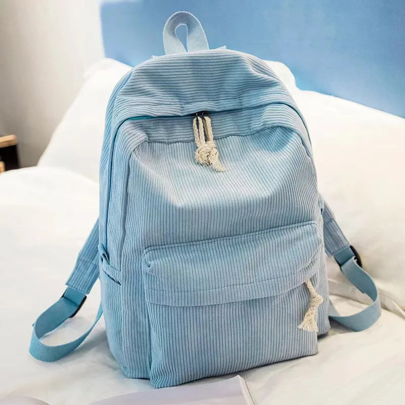 Corduroy Backpack, Academy Fashion School Bags for Middle/High School & College, Cute Tassel Detail, Versatile Casual Daily Bag
