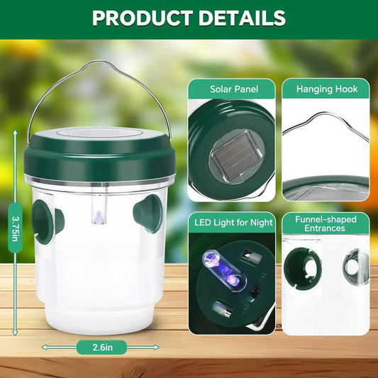 New Solar Fly Trap Catcher, Waterproof Outdoor Hanging Insect Trap, for Garden Orchard Fruit Pest Control Device