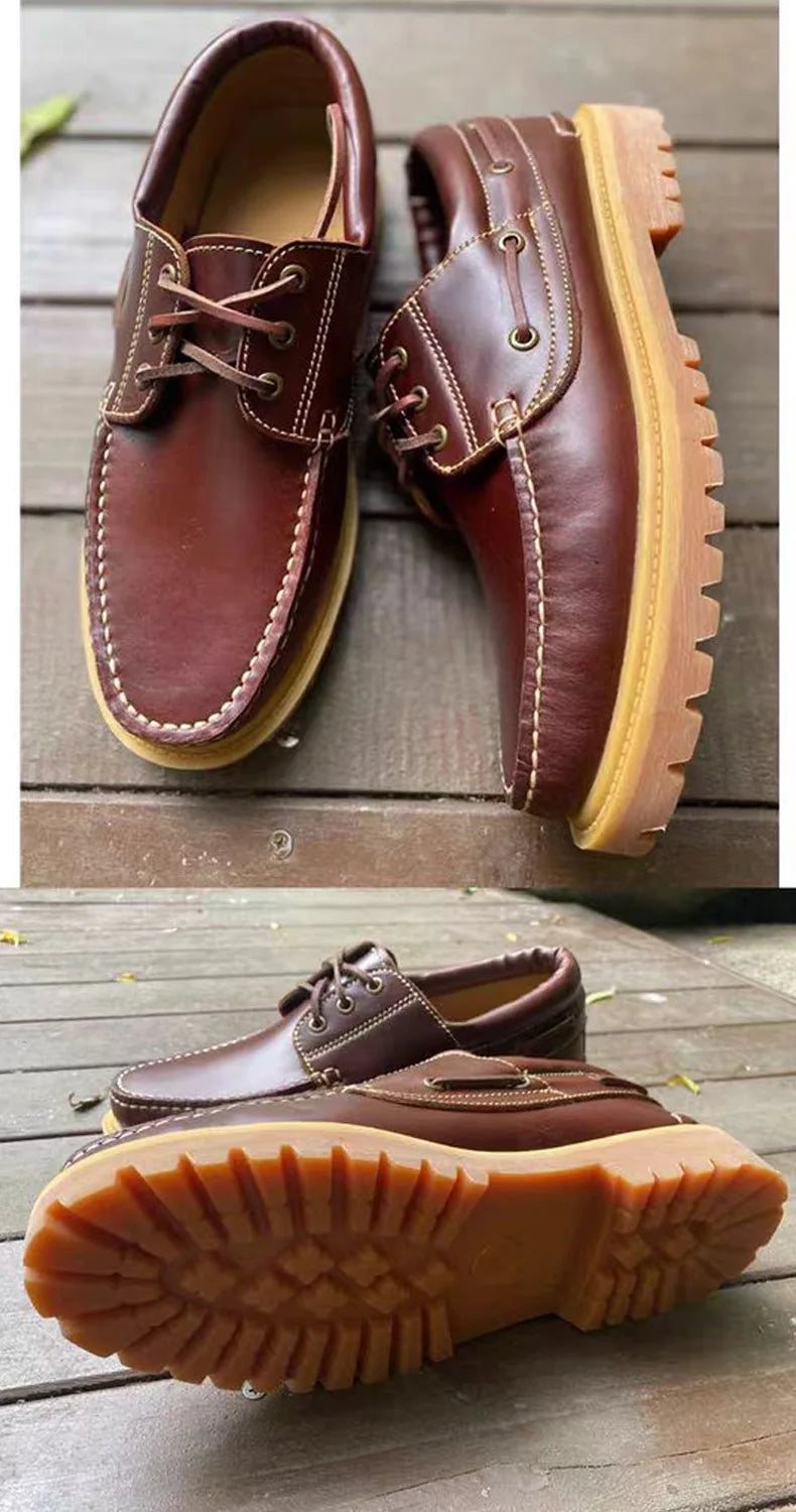 Fashion Genuine Leather Men's Loafers Soft Casual Derby Shoes Moccasins Boat Shoes Platform Male Black Brown Lace-up Oxfords