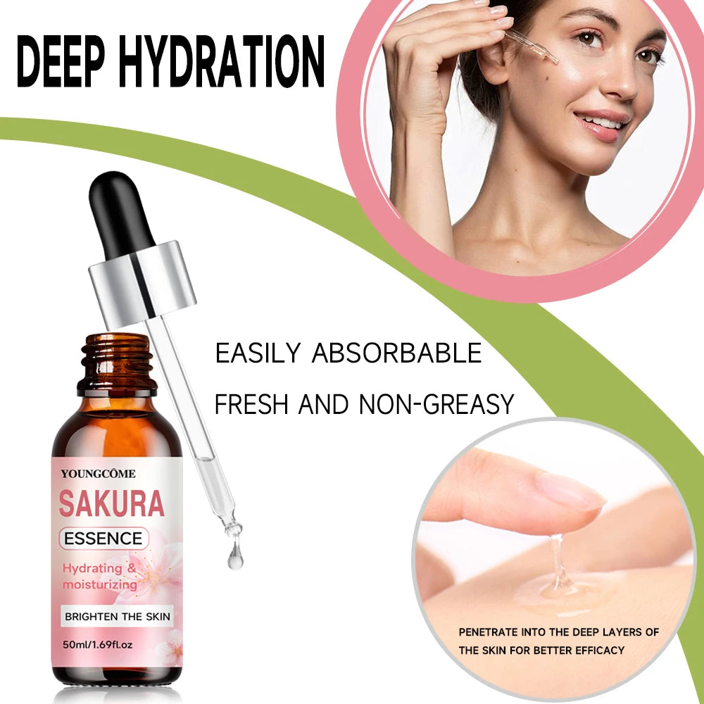  YOUNGCOME﻿ Sakura Skincare Set Korean Face Serum Cream Anti-Aging Wrinkle Moisturize Fade Dark Circles Cosmetics Skin Care Set