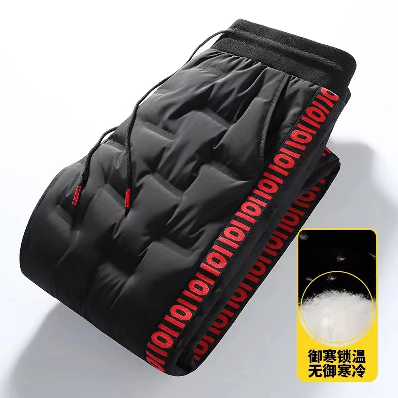 Men's down Trousers Large Size Winter Fce Warm Casual Du down Cotton Pants Loose Fit mid Waist Long Pants Polyester Fiber