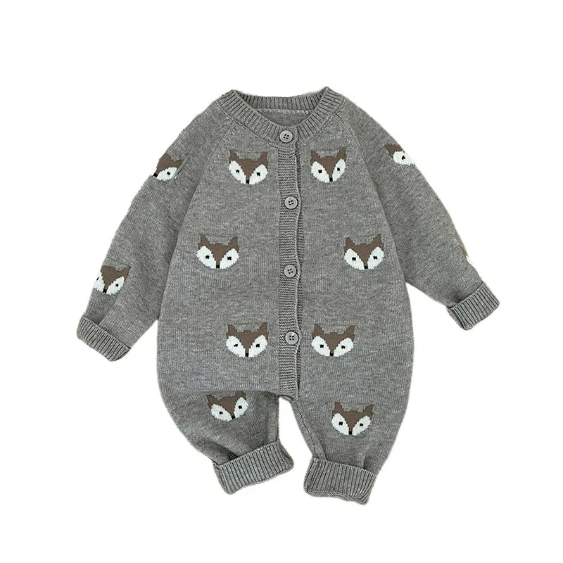Baby Clothes 2025 Autumn and Winter New Boy's Knitted Jumpsuit Super Cute Cartoon Animal Baby Girl's Climbing Clothes