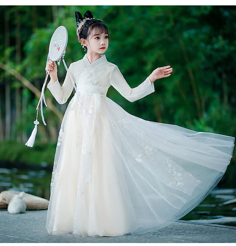 Hanfu Dress Traditional Chinese Cloth Outfit Ancient Folk Dance Stage Costumes Oriental Children Girls Fairy Princess Cosplay