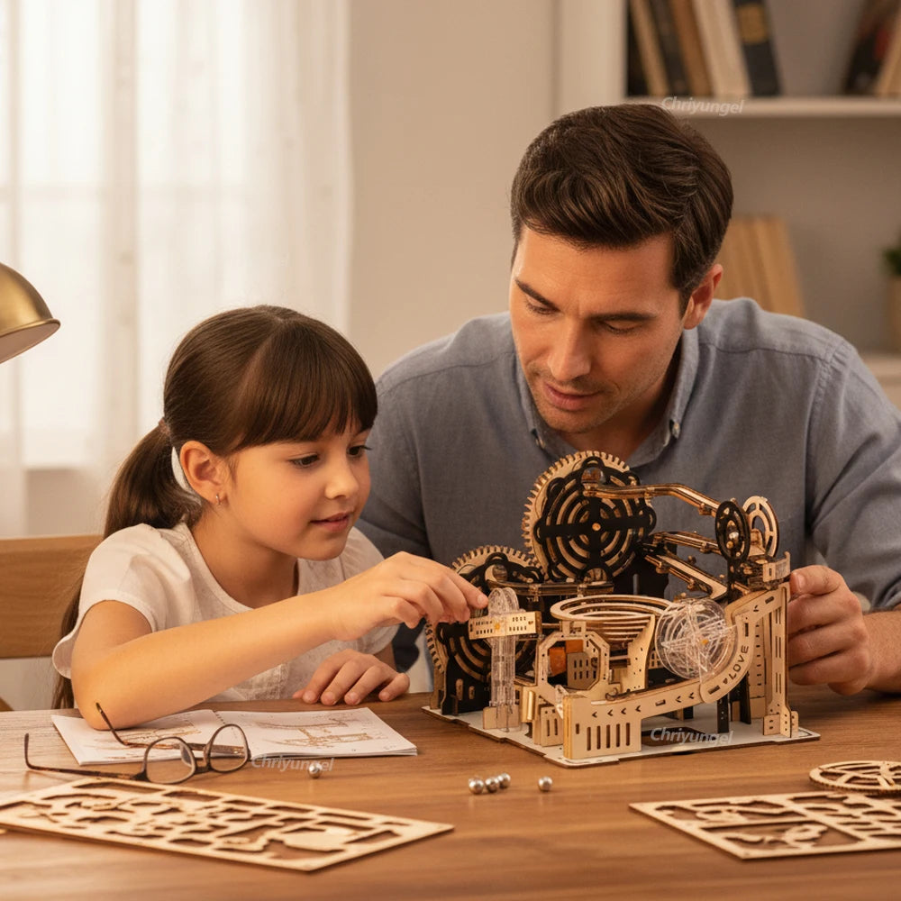 3D Wooden Puzzle DIY Marble Run Building Model Kit STEM Educational Construction Toys for Kids Adults Teens Boys Girls Gifts