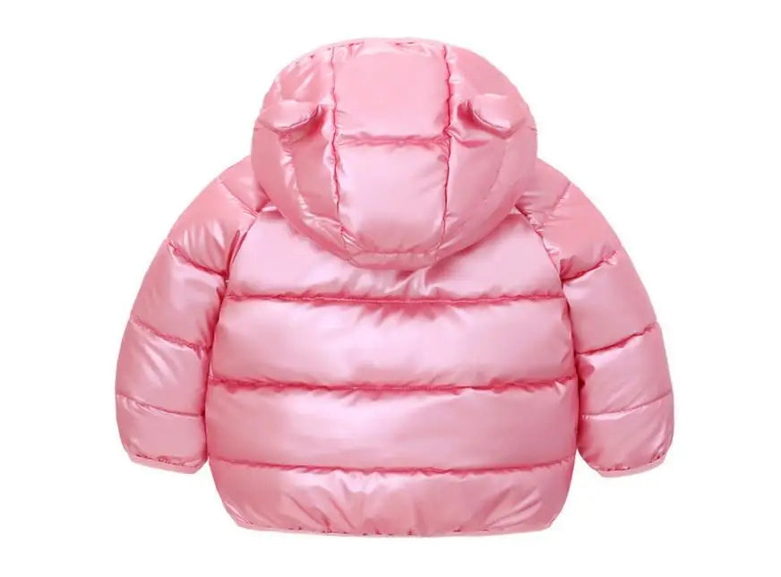 Winter Warm Jacket Toddler Children Coat Hooded Solid Jacket For Girls Boys Glossy Outwear Cute Ears Children Clothing 2-6 Year