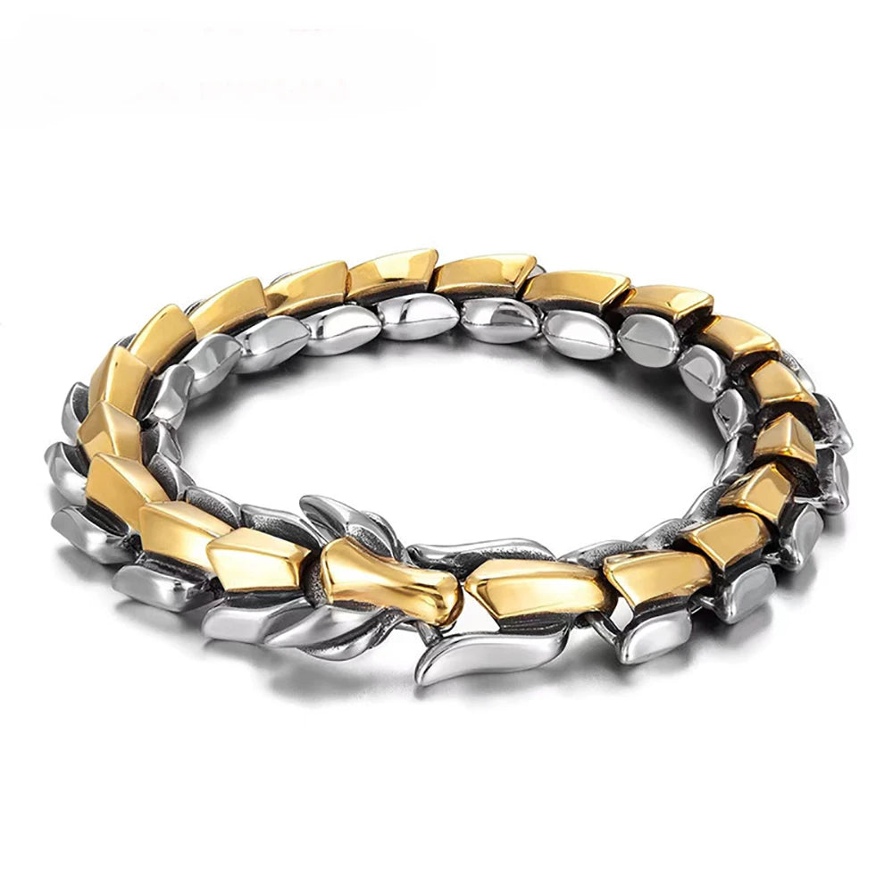 Personality Mens Jewellery Hip Hop Punk Head Dragon Lin Bracelet Retro Exaggerated Dragon Bracelet Jewelry Men Accessories Gift