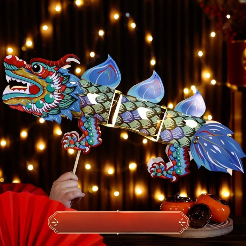 Luminous Mid-Autumn Dragon Dance Lantern DIY Craft Cartoon Chinese Style Dragon Lamp Festival Creativity Handheld Dragon Lantern