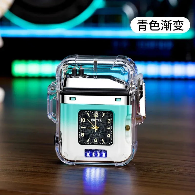 Waterproof Watch Lighter Windproof USB Plasma Rechargeable Lighter Outdoor Portable Smoking Cigarette Lighter Men's Watch Gift