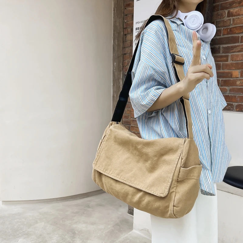 Women's Messenger Bag Vintage Handbag Canvas Teenager Shoulder Tote Bags Casual Handbag Crossbody Bag