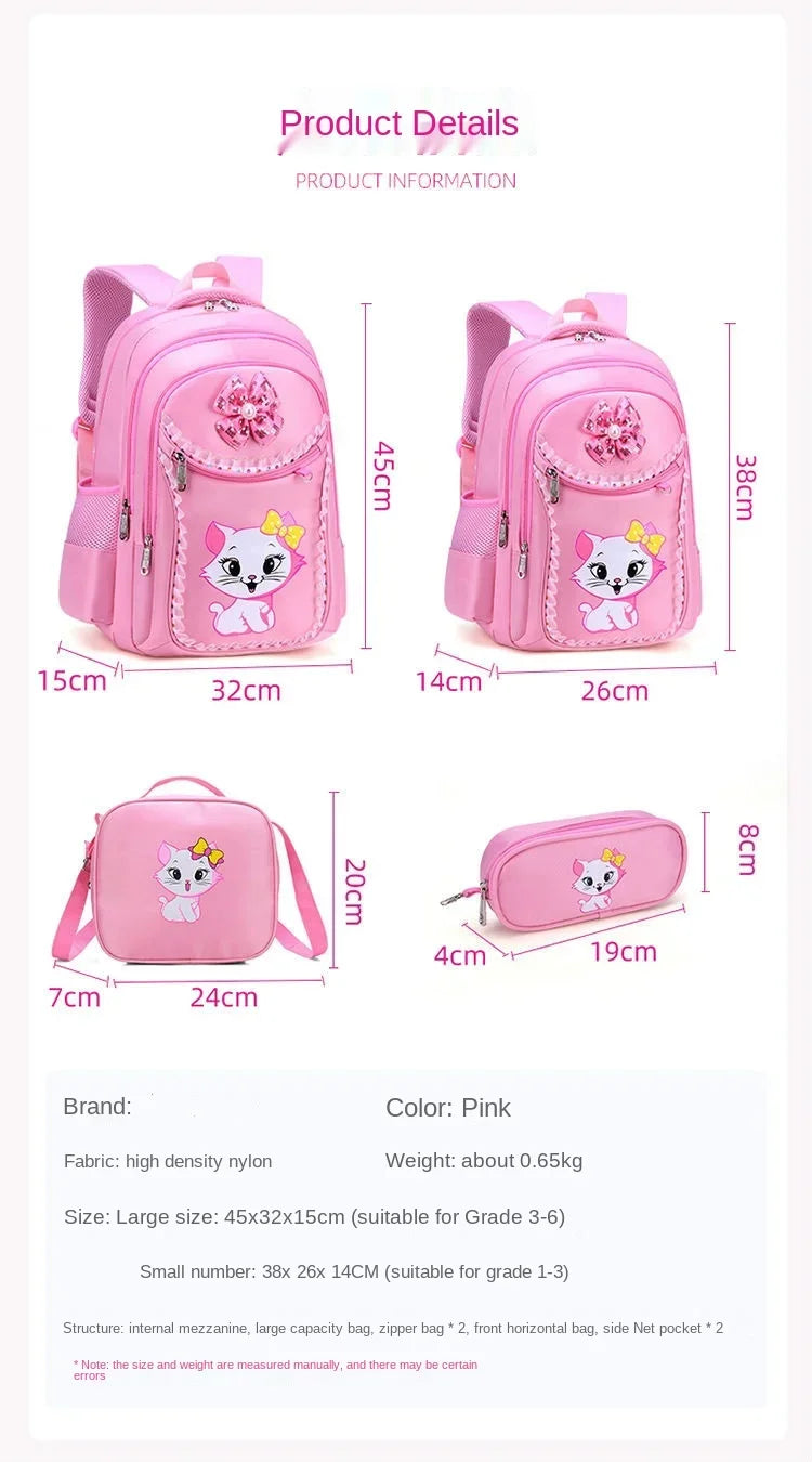 Kids Cat Backpack Set with Lunch Bag Pencil Case Cute School Bag for Girls Boys Waterproof Primary Student Bookbag