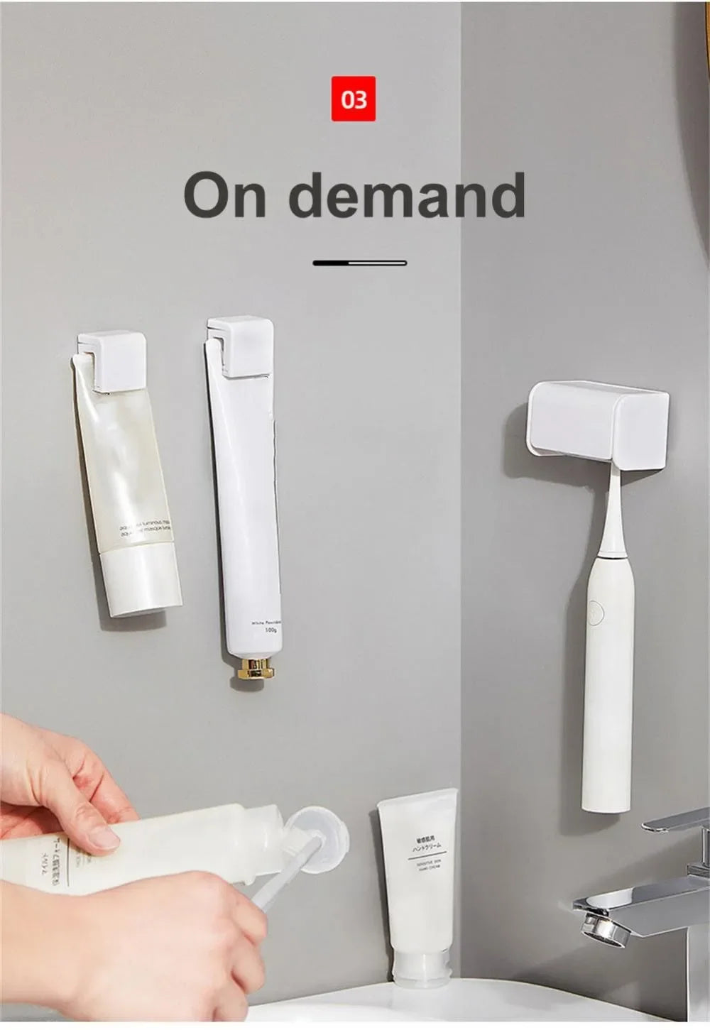 Bathroom Toothbrush Holder Wall Mounted Toothpaste Rack Punch-free Tooth Brush Storage Holder Bathroom Accessories