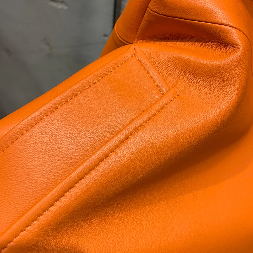 Leather Coat Orange Long Ladies Real Sheepskin Coat Genuine Sheep Leather Windbreak Long 21018