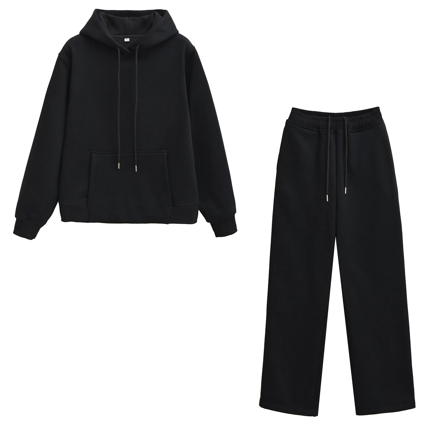 HH Women Solid Pants Suits Pullover Coats Hooded Sweatshirts Drawstring Wide Leg Trousers Autumn Casual Woman Jogging Pants Sets