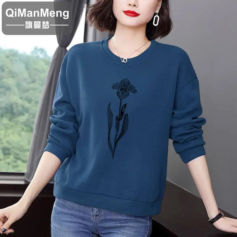 Simplicity Casual Autumn/Winter New Women's O-Neck Printing 3D Fashion All-match Loose Long Sleeve Pullovers Sweatshirts Tops