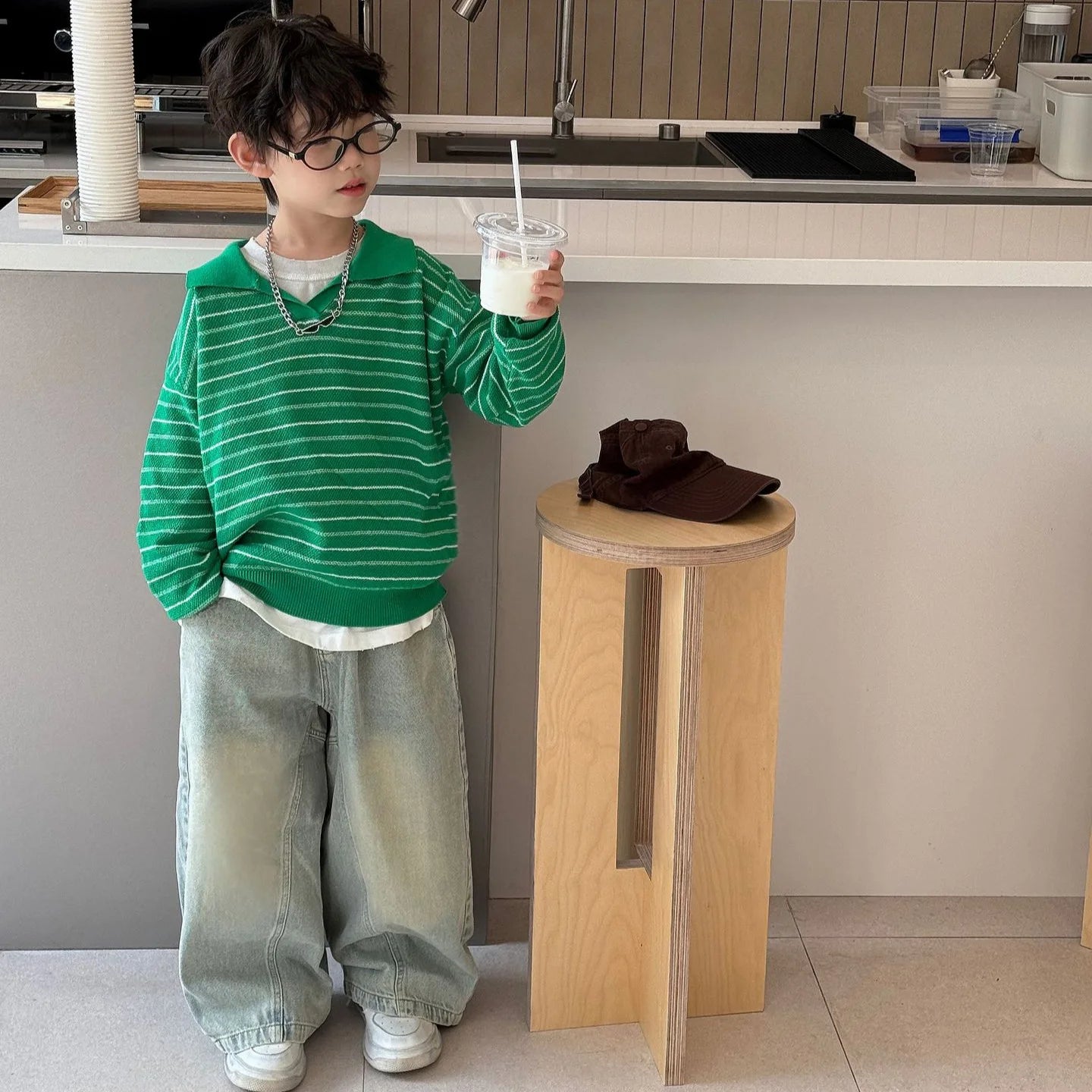 T-Shirt Sweatshirt Striped Knitted Shirt Blouses Tops Kids Clothing 2025 Autumn New Children Korean Casual Boys Fashion Trend