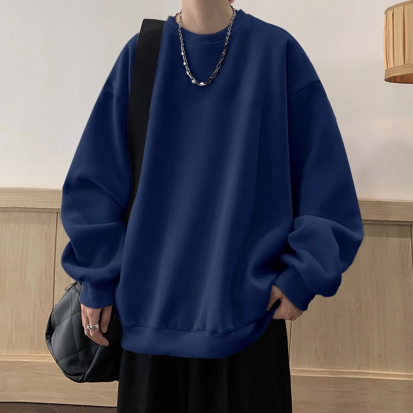 2024 Autumn Winter O-Neck Sweatshirts Men Solid Streetwear Y2K Pullover Hoodies Male Fashion Hip Hop Vintage Hoodie Clothing
