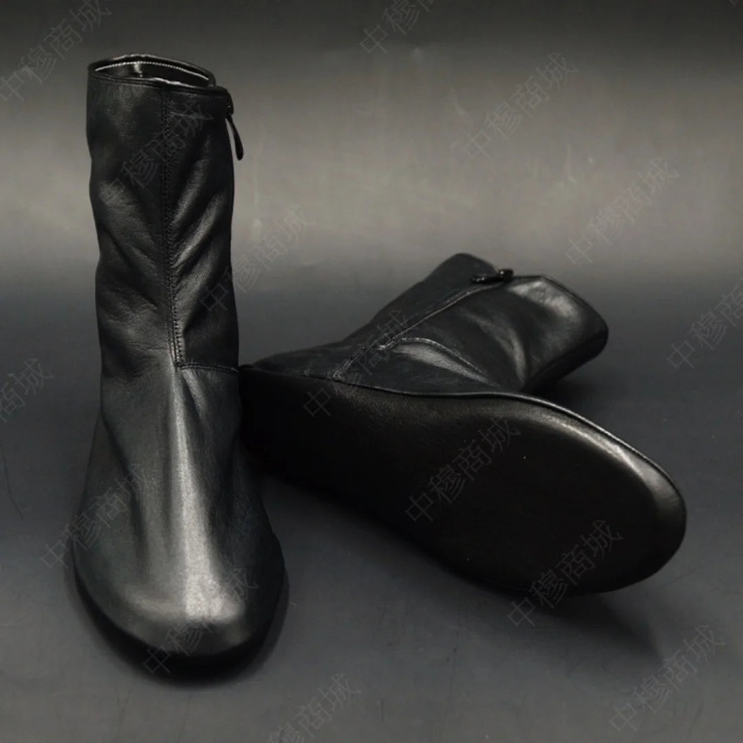 Men's Women's Unisex Real Halal Sheep Skin Leather Black Floor Socks Khuffs Hajj Umrah with Fleece Lined