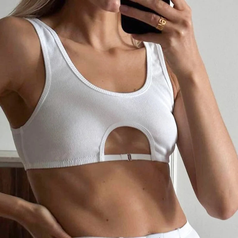 Fashion Summer Sleeveless Tops New Sexy Short Women Tank Tops White Streetwear Cut Out Party Clothing