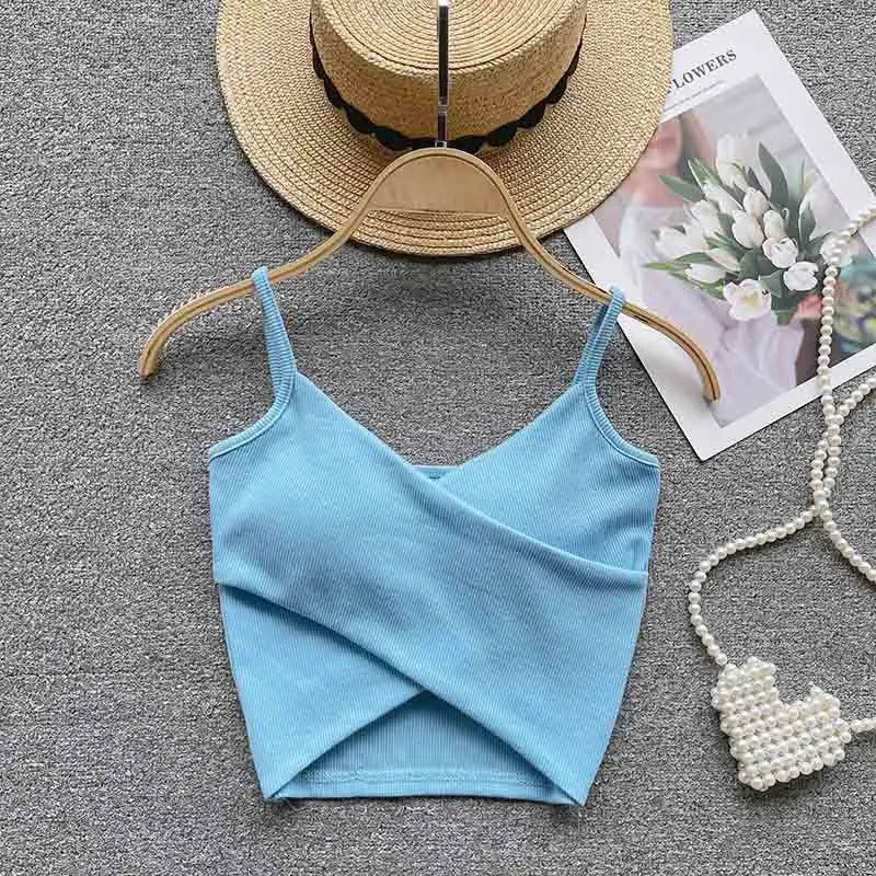 Summer Women's Ribbed Slimming Tank Top Built-in Bra Super Stretch Cross Back Bralette Sexy Layering Camisole Daily Topks