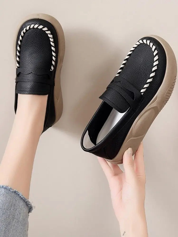 Woman Footwear Low Leather High on Platform Shoes for Women Loafers White Casual Daily Routine Autumn Offer Korean Fashion 2025