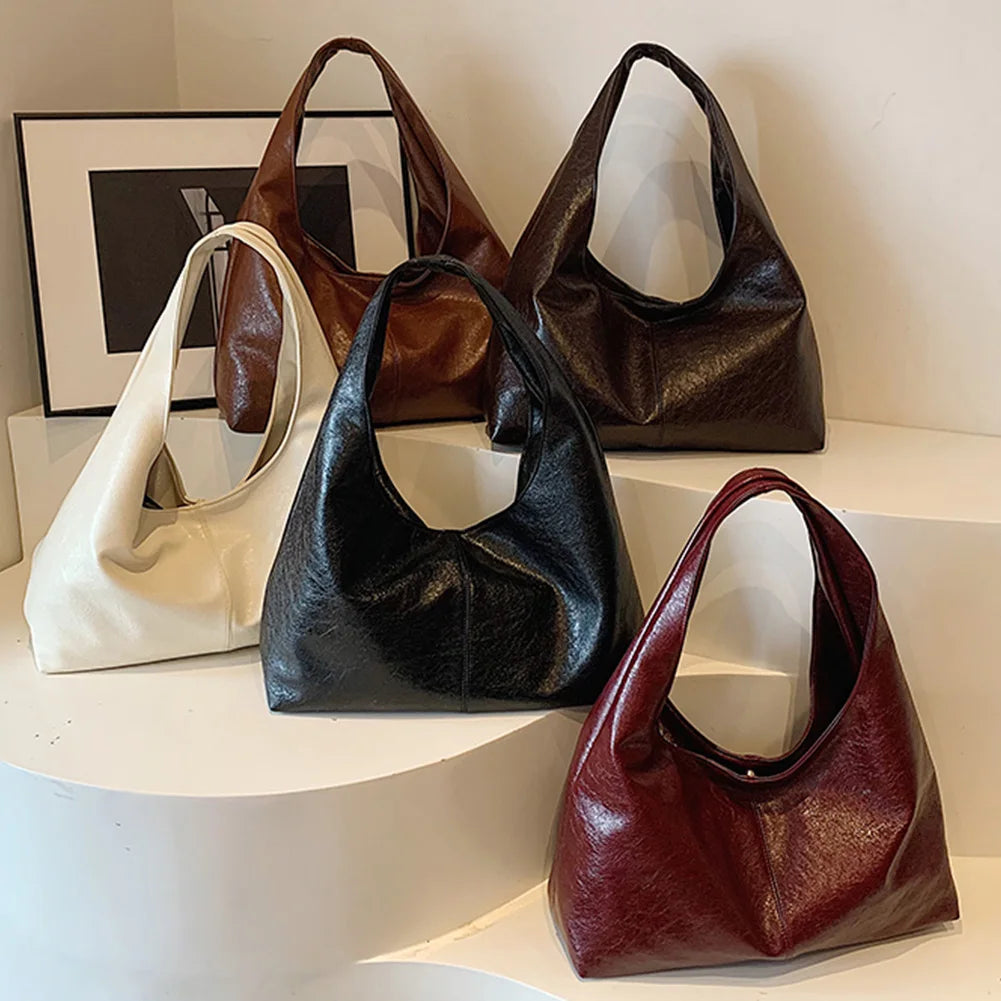 Women PU Casual Tote Handbag Large Capacity Stylish Shoulder Purse Solid Color Simple Commuting Bag Hasp Closure Chic Hobo Bag