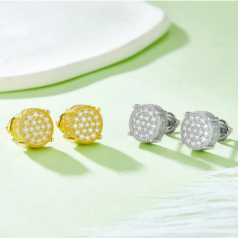 M-JAJA Full Moissanite Diamond Stud Earrings for Women/Men 18K Gold Plated 925 Sterling Silver Screw Earrings Party Fine Jewelry
