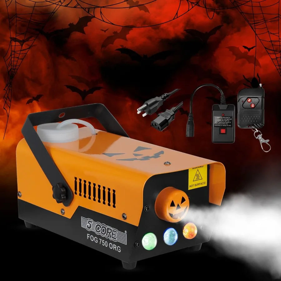 5 Core Fog Smoke Machine 750W 2700CFM LED Lights Effect Low Lying Indoor 250ML Fog Maker with Fogger for Halloween with 1 Wired