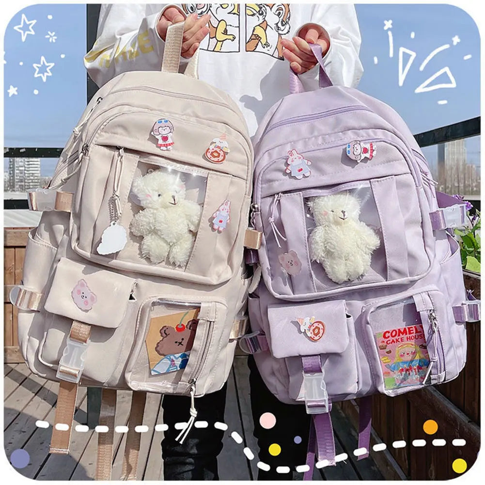 Causal Simple Travel School Bags Portable Large Capacity Waterproof School Books Pencil Case Water Bottle Bookbag For Men Women