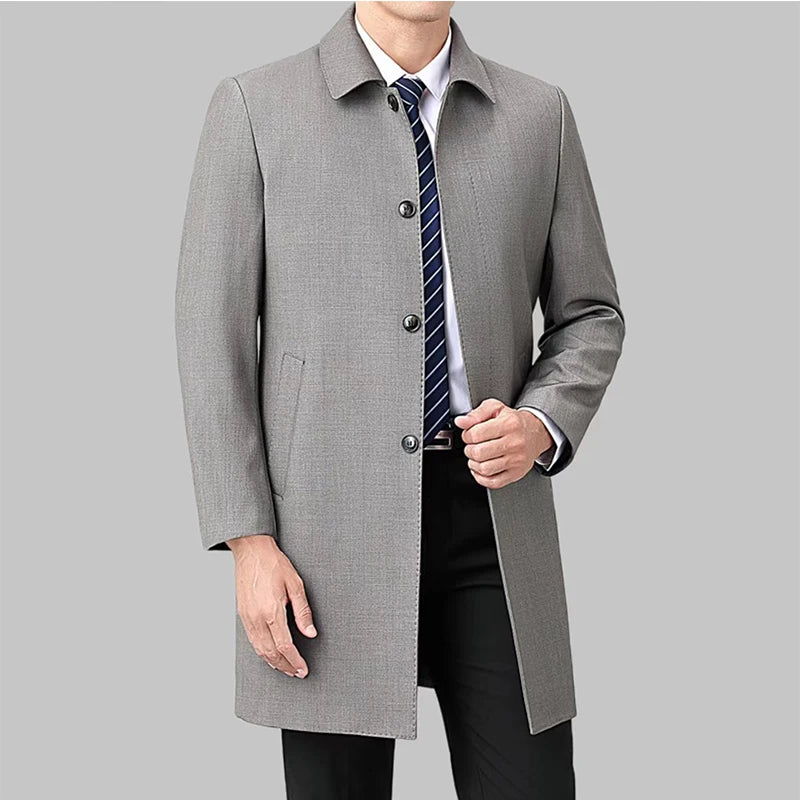 2025 New Wool Trench Coat in The Long High-end Handsome Men Lapel Large Size Spring and Autumn Old Dad Business Coat  M-4XL