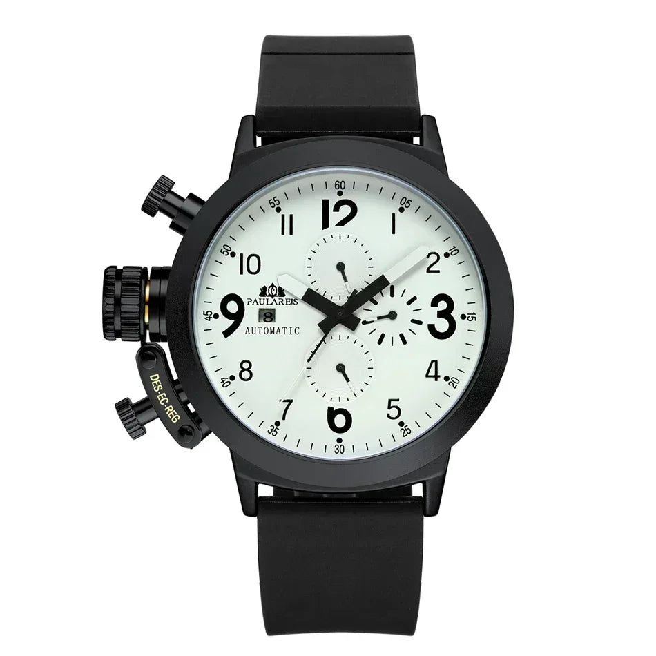 Automatic Watches for Men Mechanical Self Wind Rubber Boat Case Orange Blue Yellow Grey Fashion U Left Hand Reloj Hombre Baratos