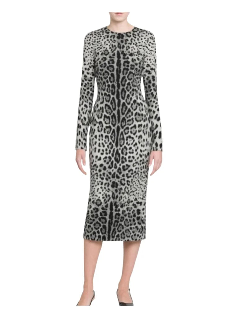 Elegant Women's Party Dress 100% Silk | Luxury Designer Black Leopard Print Midi | Evening Cocktail Gown | Spring 2025 Runway
