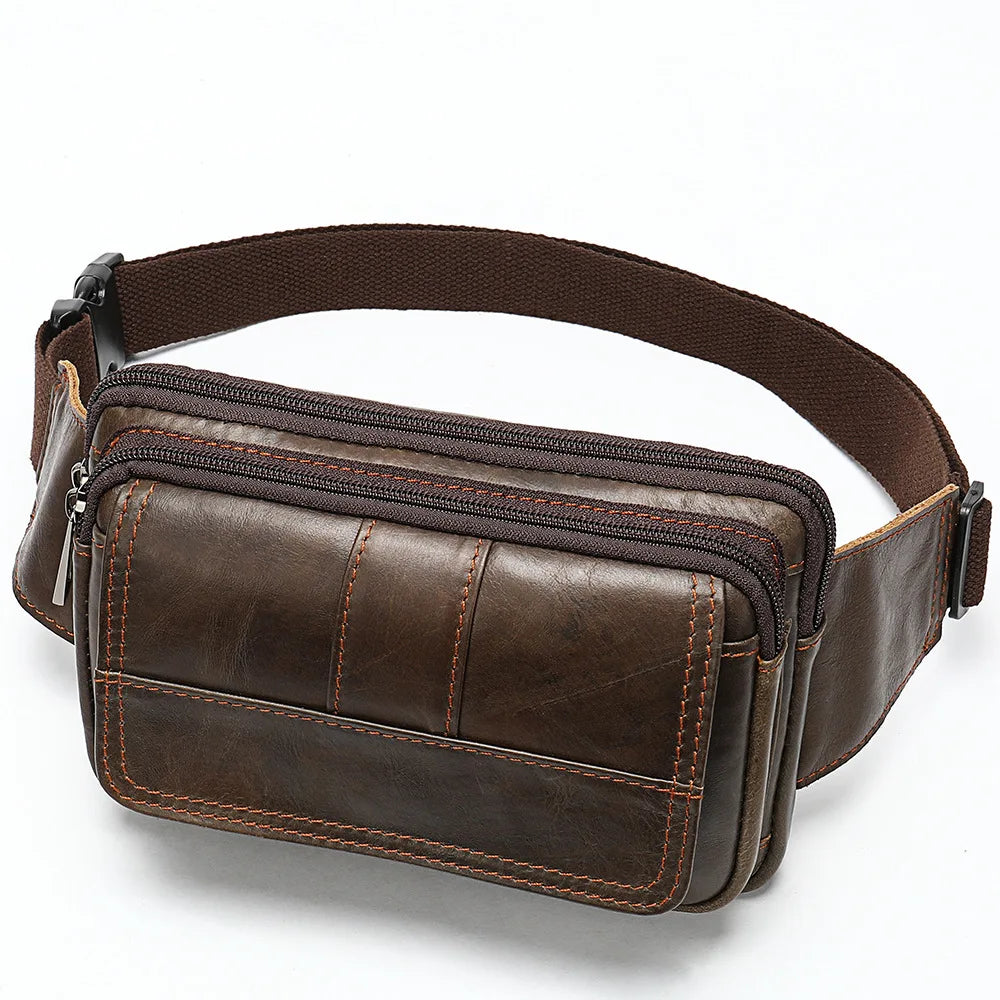 Genuine leather men's waist bag, outdoor single-shoulder crossbody bag, chest bag, men's retro genuine leather men's small bag