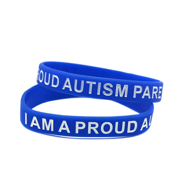 1 PC Autism Awareness Motivational Silicone Bracelet Blue Rubber Bangle I Am A Proud Autism Parent Wristband