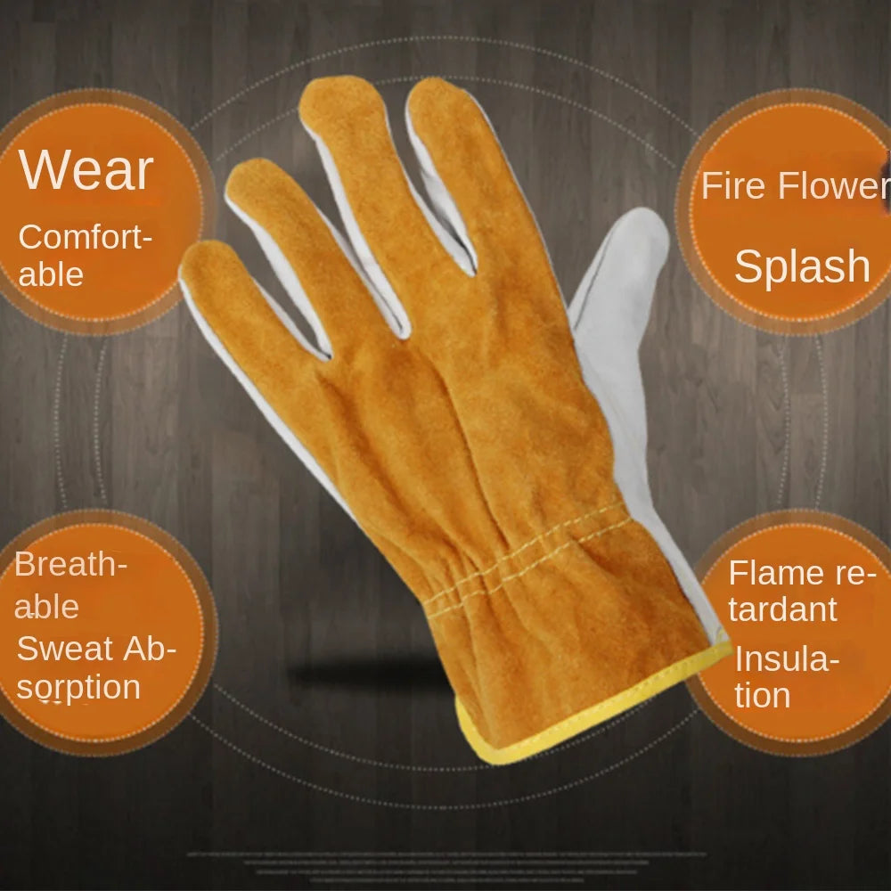 1 Pair Security Protection Welding Gloves Safety Labor Protection Leather Work Gloves Soft Leather Heat Resistant