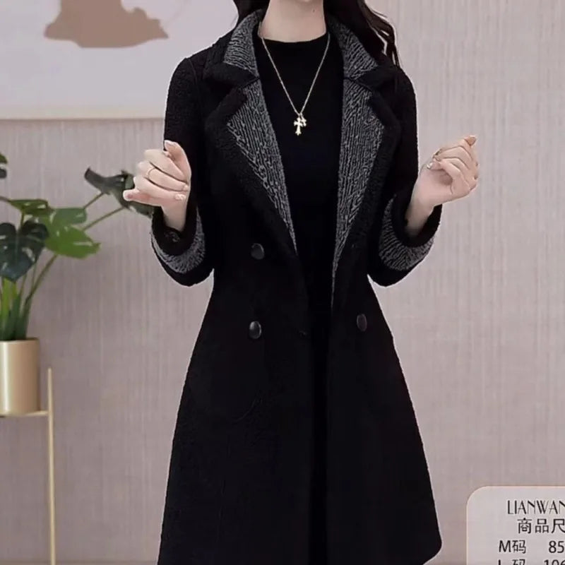 High-quality Female Woolen Coat On Both Sides 2025 Autumn And Winter New Double Sided Wear Suit Collar Woolen Coat Gray Black