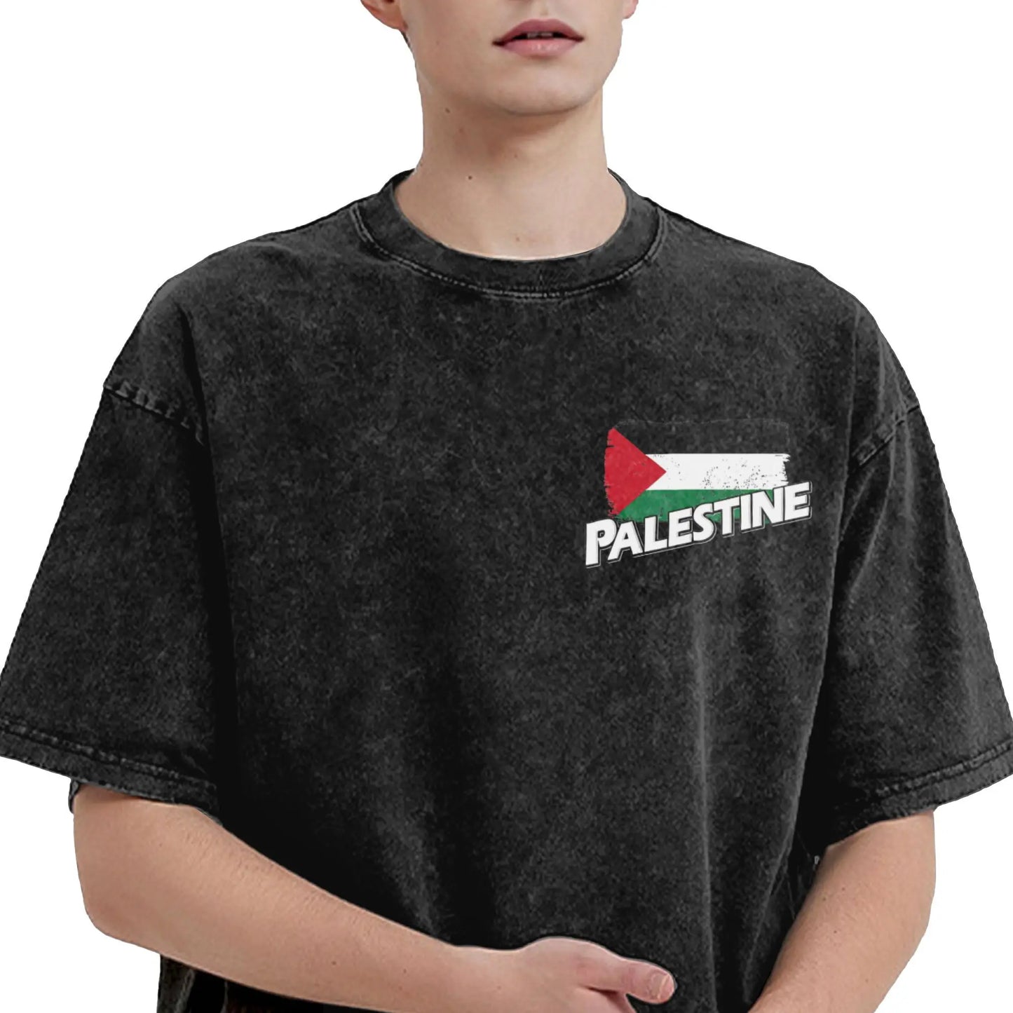 Palestine flag T Shirt Men 100% Cotton Cool T-Shirt Round Collar  Tees Short Sleeve Clothing Printed