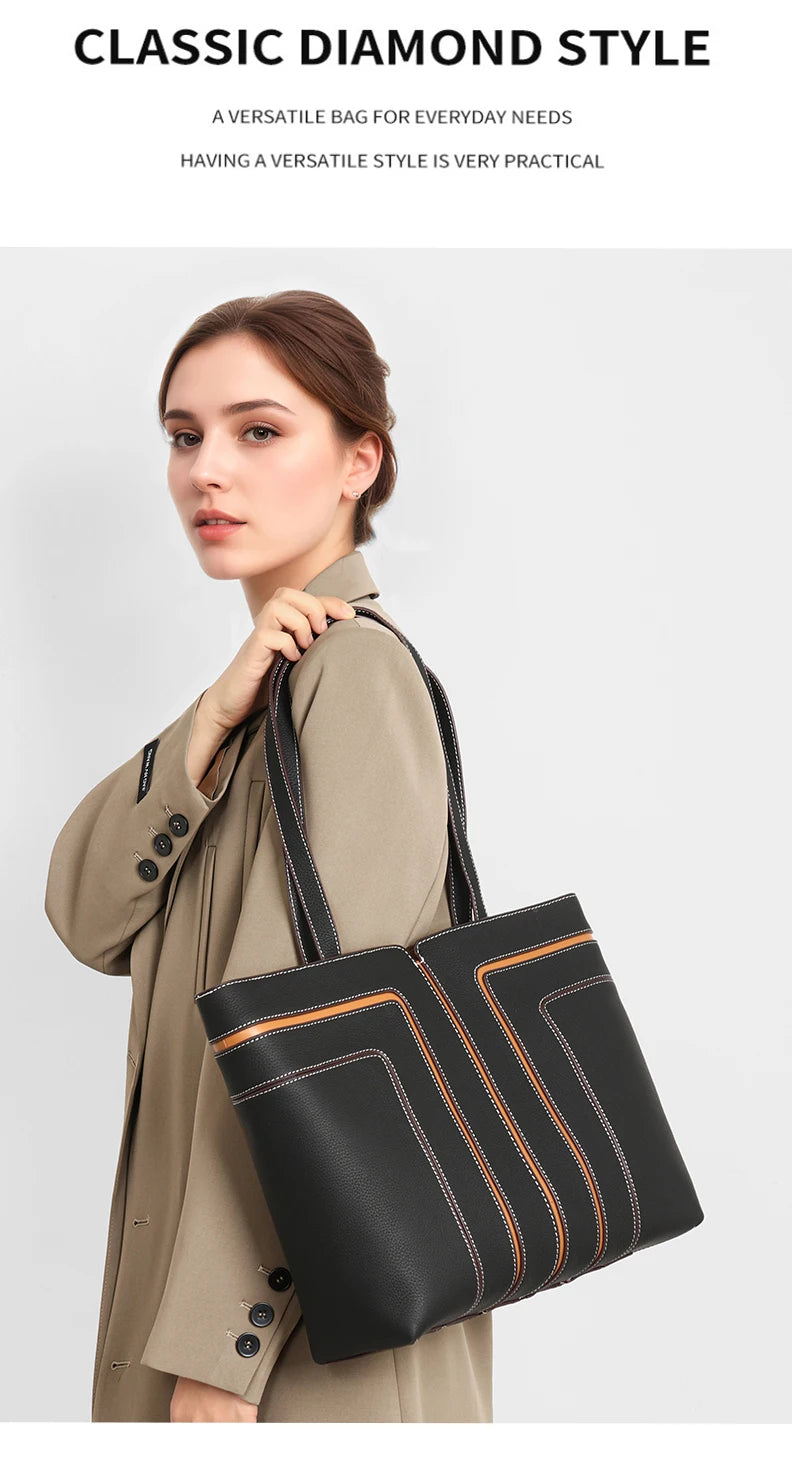 Genuine Leather Shoulder Bag, Niche Design, Popular Online Bag, Large Capacity Commuter Tote Bag, Versatile for Daily Outings