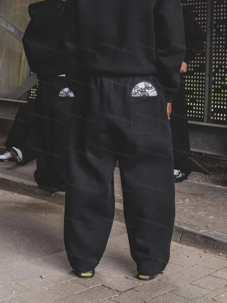 fashion trend embroidered casual pants men high street fashion design comfortable sweatpants loose and versatile jogging pants
