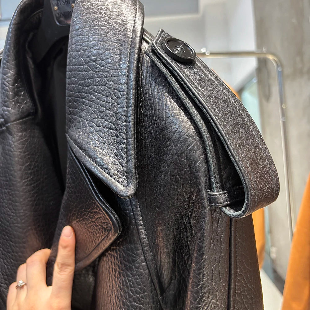 YOLOAgain Real Leather Jacket Women Burgundy Grain Leather Jacket With Belt