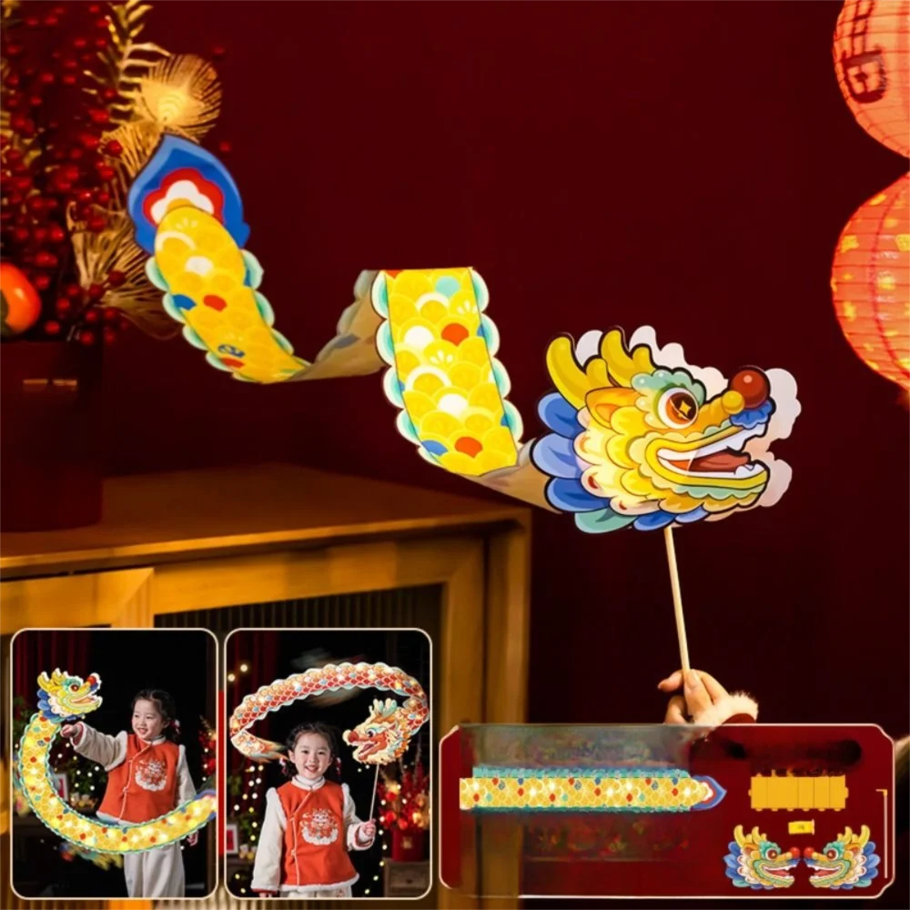 Luminous Mid-Autumn Dragon Dance Lantern DIY Craft Cartoon Chinese Style Dragon Lamp Festival Creativity Handheld Dragon Lantern