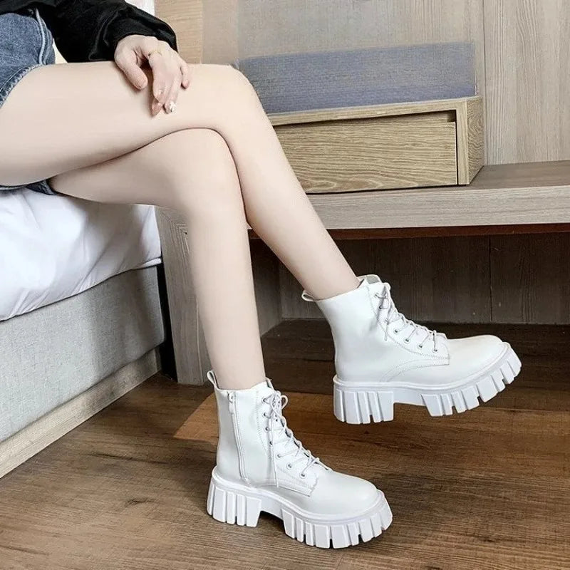 Women Boots High Quality Soft Leather Casual Boots Lace Up Ankle Boot Non Slip Platform Boots for Women Fashion Boot Botas Mujer