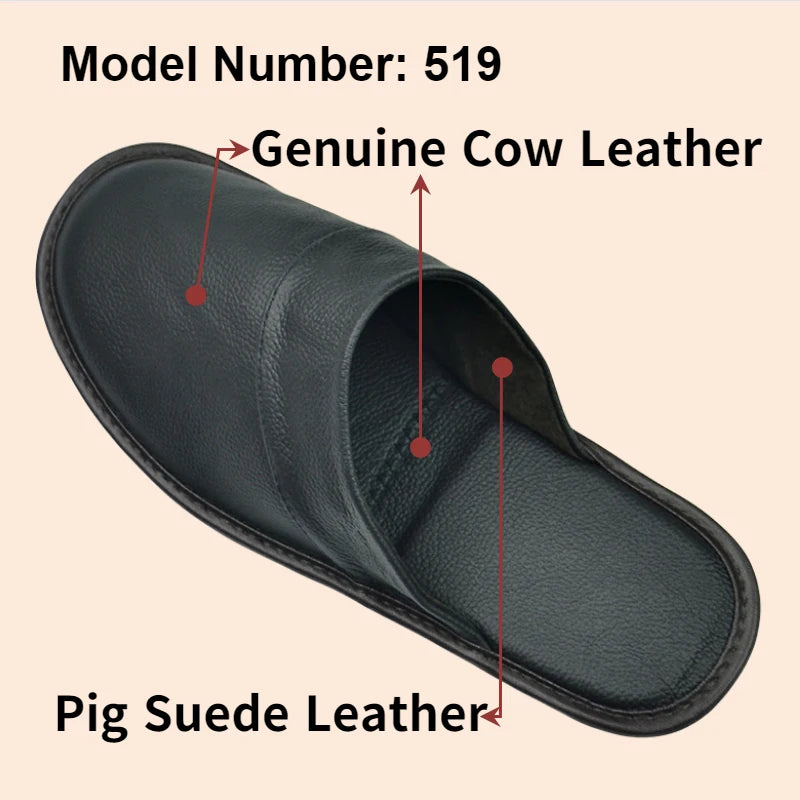 Genuine Cow Leather Slippers Homes in indoor slipper Spring Autumn summer men women elderly non-slip casual single Slides shoes