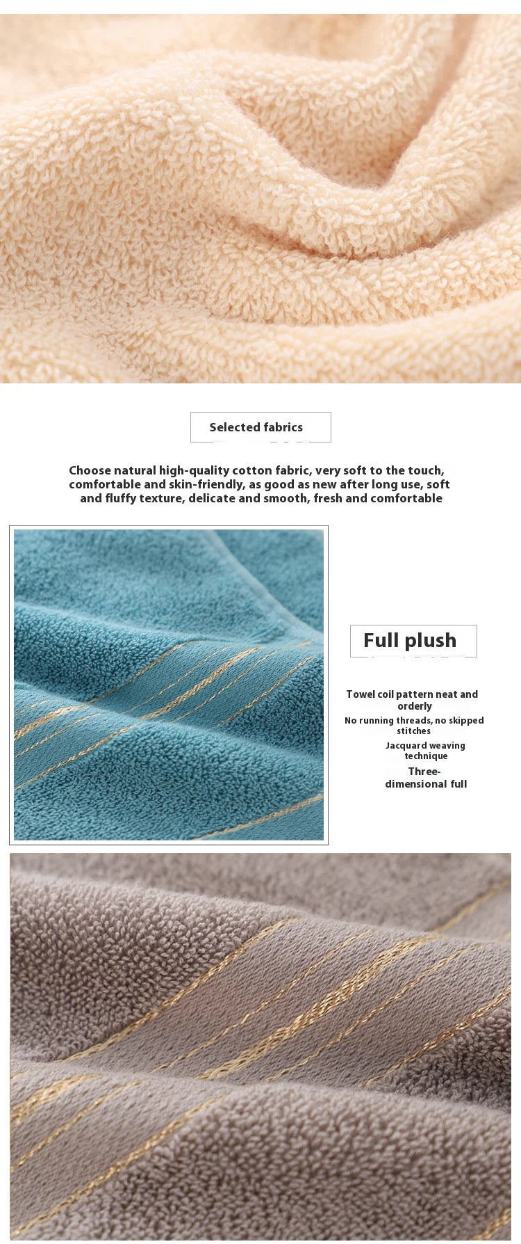 All-cotton Class A Thickened Absorbent Jacquard Polyester-cotton Skin-friendly Face Towel Bath Pure Cotton Towel Adult Towel