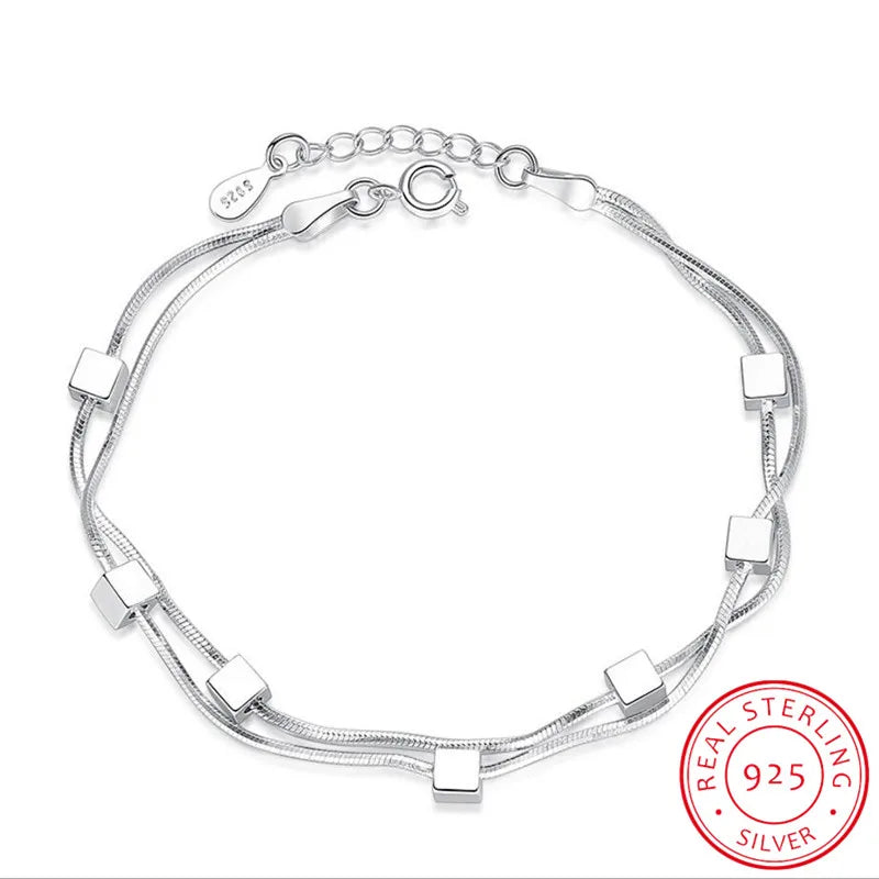 925 Sterling Silver Star Bracelets & Bangles New Fashion Silver Double Layer Chain Bracelet For Women sterling-silver-jewelry