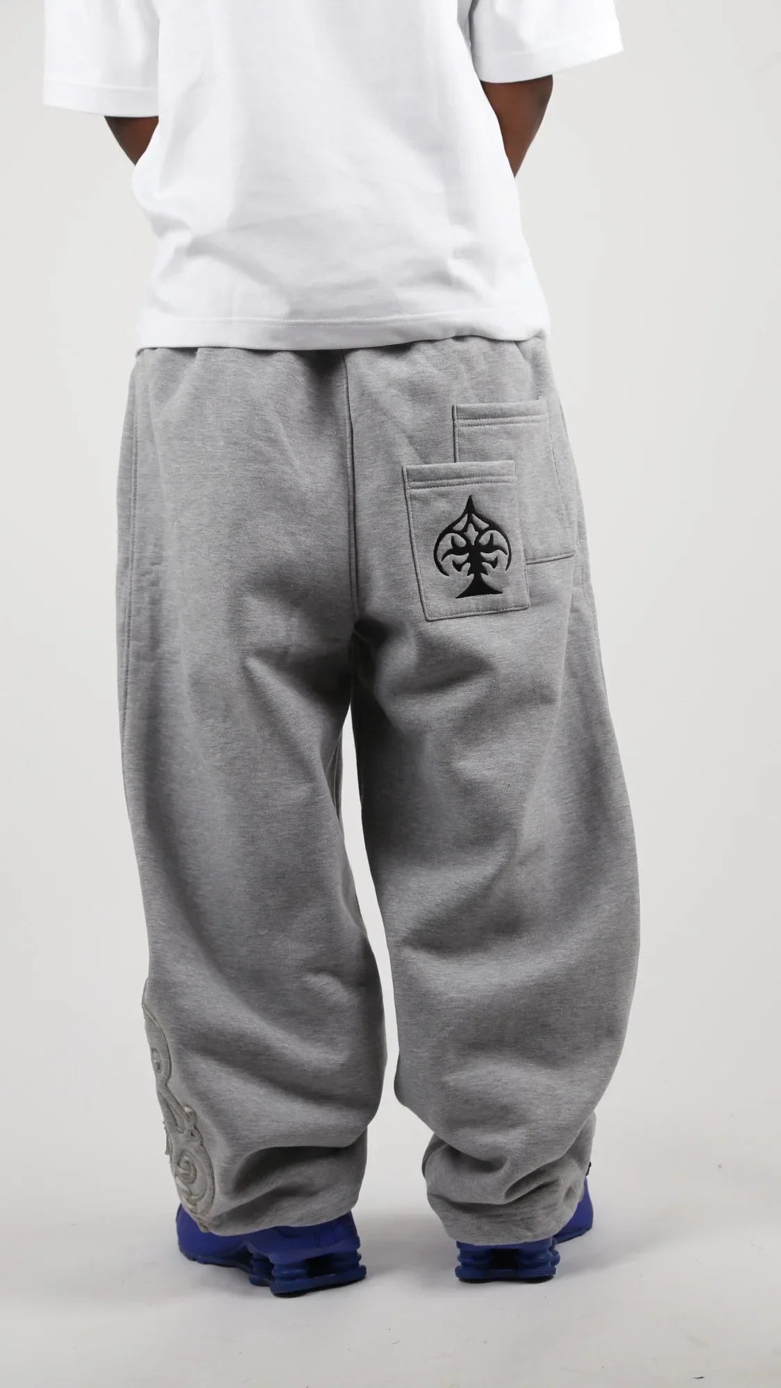 Grey pair of trousers sweatpants men and women gothic hip-hop embroidered embroidered pants casual elastic waist jogging pants