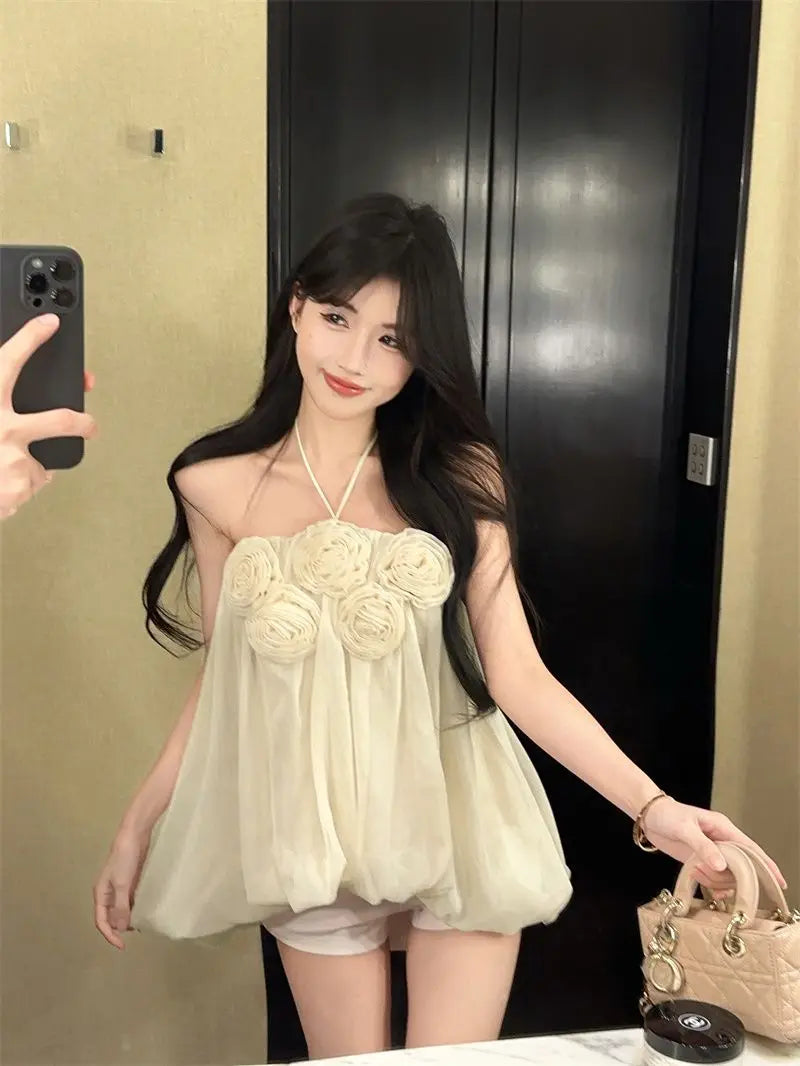 Summer Floral Strapless Tube Top Elegant Blouse Tank Lady Top Y2k Top Cute Fashion Corset Top Mesh Top Sexy Chic Tank Top Women