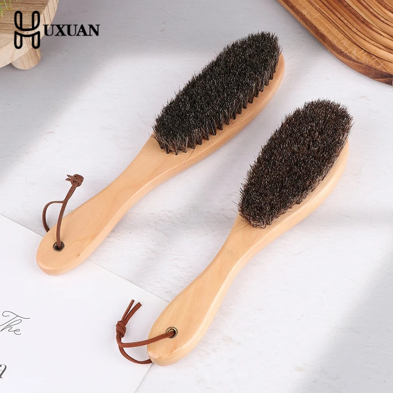 Horse Hair Brush Wooden Handle Shoe Polish Brush Soft Horsehair Laundry Cleaning Brush Anti-Static Cleaning Care Brush