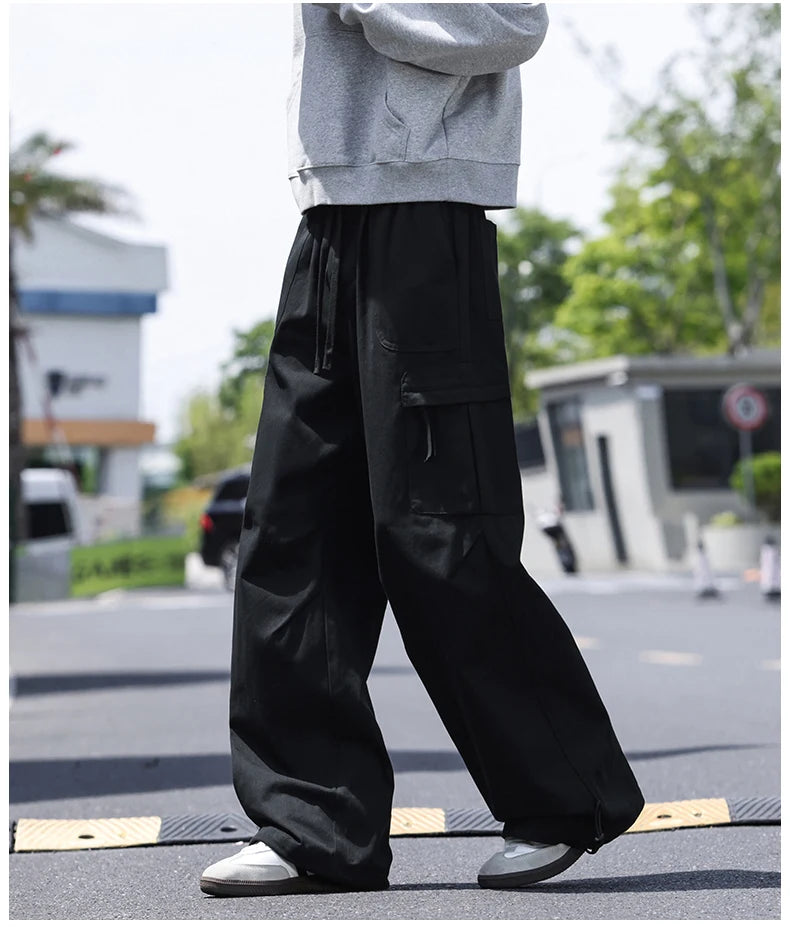 Men's work pants  black straight tube loose paratrooper pants  spring and autumn men's pants  wide leg 2025 new casual pants